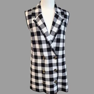 Women's Checker Plaid Open Vest Cardigan Sz. Medium